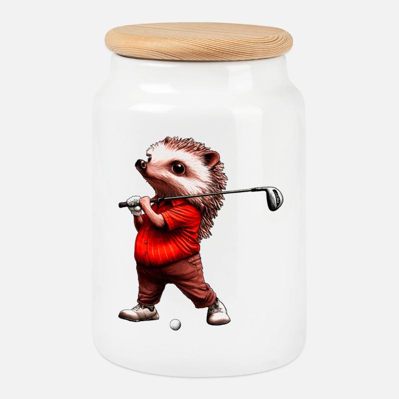 Igel Golf - Keksdose mit Holzdeckel - Weiß