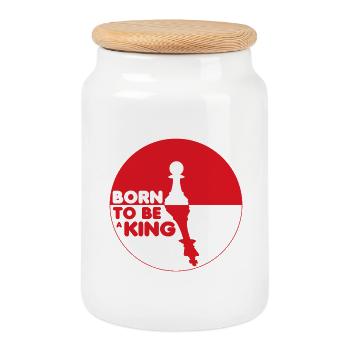Motivational Chess Born to be a King - Cookie Jar with Wooden Lid - white - Front