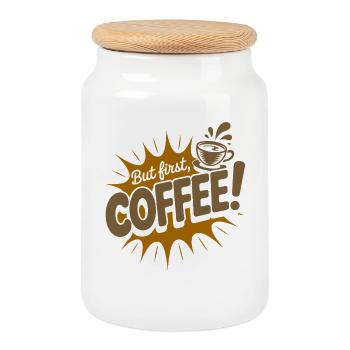 Mais le premier dicton de café pour les du matin - Boîte à biscuits avec couvercle en bois - blanc - Devant