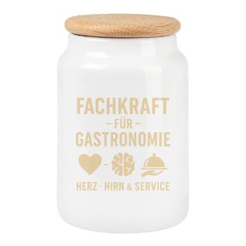Gastronomie Fachkraft mit Herzen und Hirn - Keksdose mit Holzdeckel - Weiß - Vorne