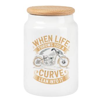 When Life Throws You a Curve – Biker Design - Keksdose mit Holzdeckel - Weiß - Vorne
