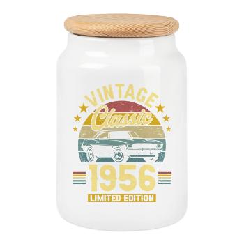 1956 Voiture 70 Ans Anniversaire Homme - Boîte à biscuits avec couvercle en bois - blanc - Devant