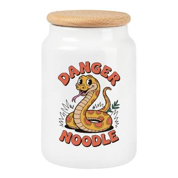 Danger Noodle - Conception de serpent amusante - Boîte à biscuits avec couvercle en bois - blanc - Devant