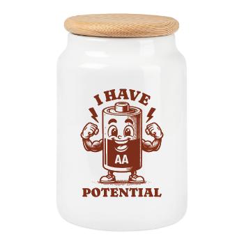 I Have Potential Funny AA Battery Physics Humor - Cookie Jar with Wooden Lid - white - Front