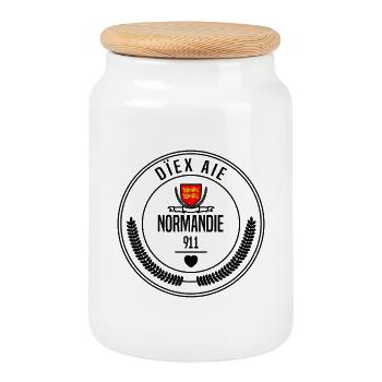 Diex Aie Symbol of Historic Normandy - Cookie Jar with Wooden Lid - white - Front