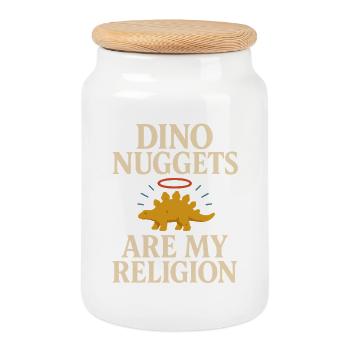 Dino Nuggets Nostalgia Funny Snack Dinosaur - Cookie Jar with Wooden Lid - white - Front