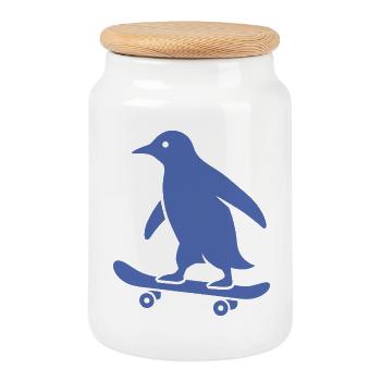 Minimalistische Pinguin Skateboarder Silhouette - Keksdose mit Holzdeckel - Weiß - Vorne