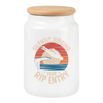 Diving diving board - Cookie Jar with Wooden Lid - white - Front