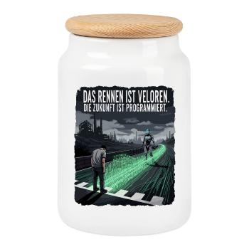 Course du futur - Boîte à biscuits avec couvercle en bois - blanc - Devant