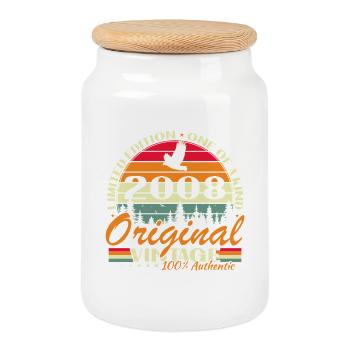 18 Year Old 2008 Vintage Retro Birthday - Cookie Jar with Wooden Lid - white - Front