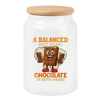 Balanced chocolate motif with comic character - Cookie Jar with Wooden Lid - white - Front