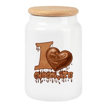 Cœur en chocolat avec effet mélanine - Boîte à biscuits avec couvercle en bois - blanc - Devant