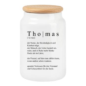 Thomas Definition Typography - Cookie Jar with Wooden Lid - white - Front
