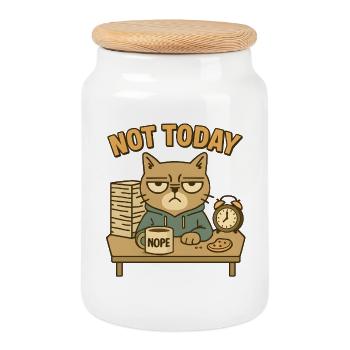 Chat têtu - Boîte à biscuits avec couvercle en bois - blanc - Devant
