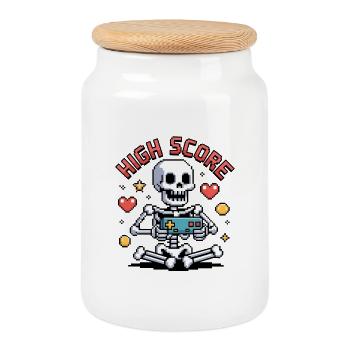 Halloween Squelette Gamer Pixel Jeux Vidéo - Boîte à biscuits avec couvercle en bois - blanc - Devant