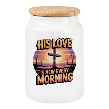 Christian motif with cross at sunrise - Cookie Jar with Wooden Lid - white - Front