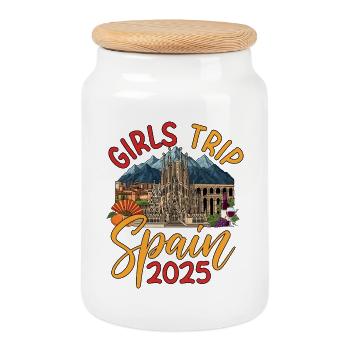 Spain Girls Trip 2025 - Cookie Jar with Wooden Lid - white - Front