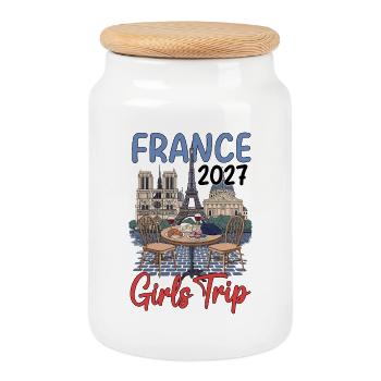 Voyage entre filles en France 2027 - Boîte à biscuits avec couvercle en bois - blanc - Devant