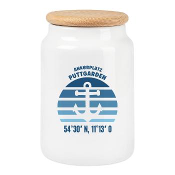 Puttgarden Baltic Sea East Holstein Coordinates Holiday - Cookie Jar with Wooden Lid - white - Front