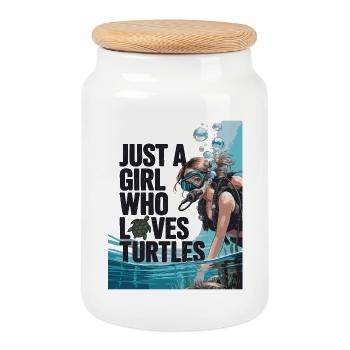 Just a girl who loves turtles - Cookie Jar with Wooden Lid - white - Front