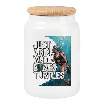 Just a girl who loves turtles - Cookie Jar with Wooden Lid - white - Front