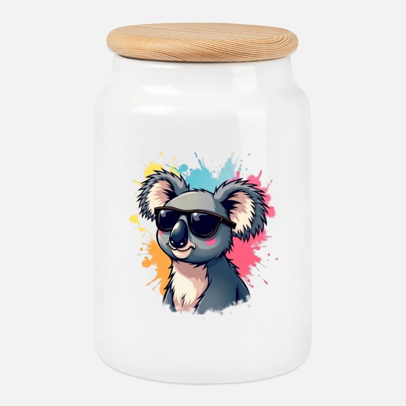 Cool Koala mit Sonnenbrille und Farbexplosion - Keksdose mit Holzdeckel - Weiß