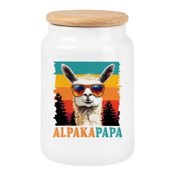 Pères ALPAGA PAPA Rétro Lama Drôle - Boîte à biscuits avec couvercle en bois - blanc - Devant