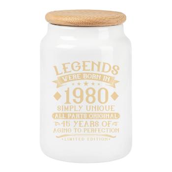 45th birthday born in 1980 - 45 years - Cookie Jar with Wooden Lid - white - Front