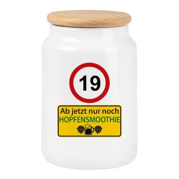 19 Ab jetzt nur noch Hopfensmoothie - Keksdose mit Holzdeckel - Weiß - Vorne