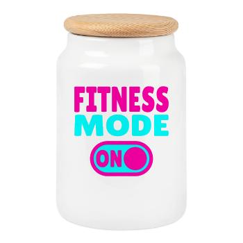 Fitness Mode On Gym Mode - Cookie Jar with Wooden Lid - white - Front