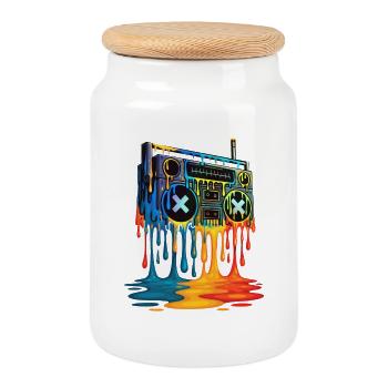 Dripping Paint Boombox Retro Hip Hop Art Throwback - Cookie Jar with Wooden Lid - white - Front