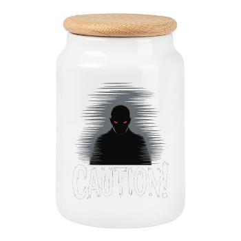 Dark Shadow Vorsicht Grafik - Keksdose mit Holzdeckel - Weiß - Vorne