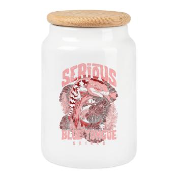Serious About Blue Tongue Skinks Reptile Keeper - Cookie Jar with Wooden Lid - white - Front
