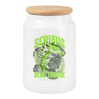 Serious About Blue Tongue Skinks Reptile Keeper - Cookie Jar with Wooden Lid - white - Front