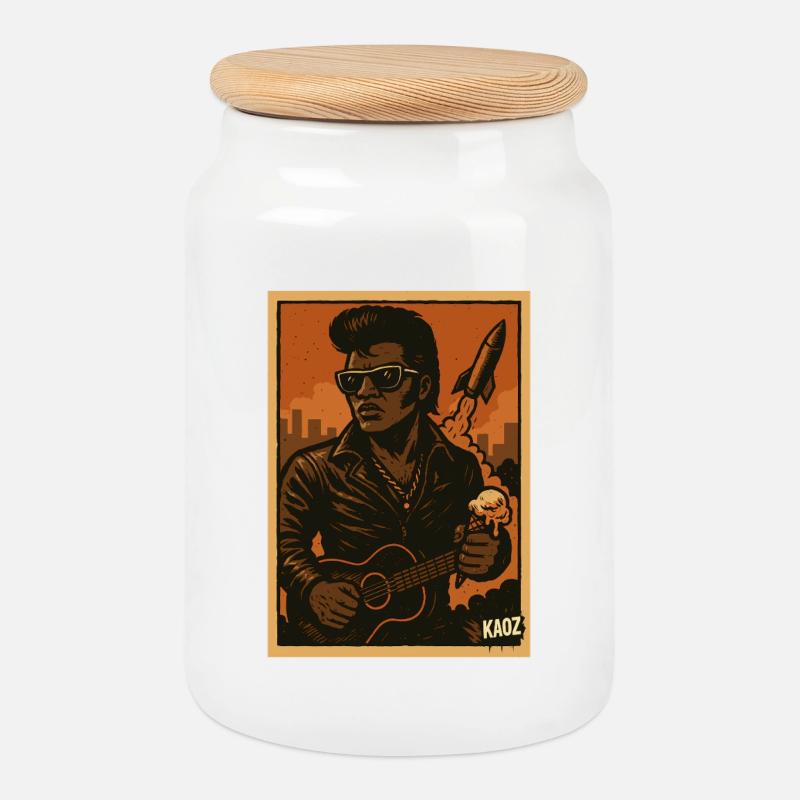 Retro Rockabilly Rebel mit Rakete - Keksdose mit Holzdeckel - Weiß