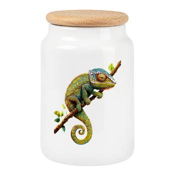 Chamäleon Echse Reptil Chameleon Leguan Eidechse - Keksdose mit Holzdeckel - Weiß - Vorne