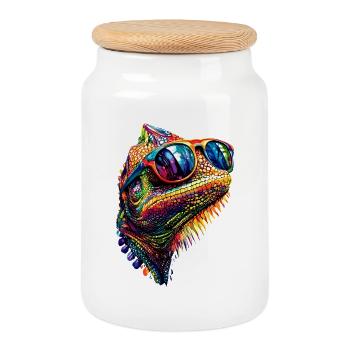 Chamäleon Echse Reptil Chameleon Leguan Eidechse - Keksdose mit Holzdeckel - Weiß - Vorne
