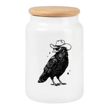 Cowboy Raven - Cookie Jar with Wooden Lid - white - Front