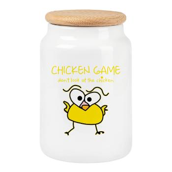 chicken game fun - Cookie Jar with Wooden Lid - white - Front