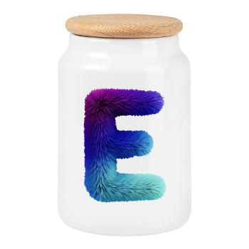 Letter E fur effect | Gradient purple blue - Cookie Jar with Wooden Lid - white - Front