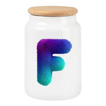 Letter F in fur look with color gradient - Cookie Jar with Wooden Lid - white - Front