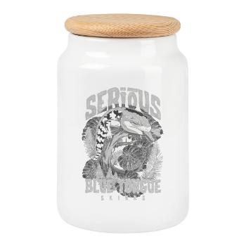 Serious About Blue Tongue Skinks Reptile Keeper - Cookie Jar with Wooden Lid - white - Front
