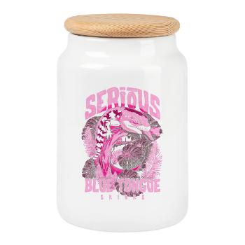 Serious About Blue Tongue Skinks Reptile Keeper - Cookie Jar with Wooden Lid - white - Front