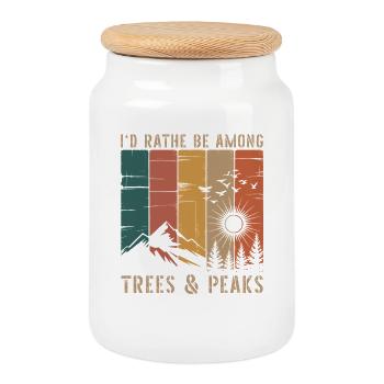 Retro Natur Berge Silhouette Spruch Wandern - Keksdose mit Holzdeckel - Weiß - Vorne