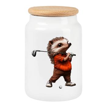 Hérisson de golf - Boîte à biscuits avec couvercle en bois - blanc - Devant