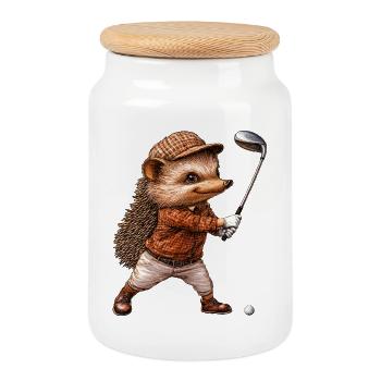 Hérisson Golf / Hérisson golfeur - Boîte à biscuits avec couvercle en bois - blanc - Devant