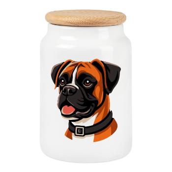 Portrait de chien boxeur expressif - Boîte à biscuits avec couvercle en bois - blanc - Devant