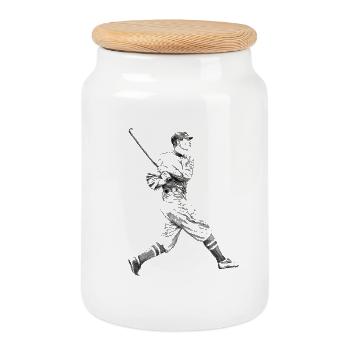 Baseball - Keksdose mit Holzdeckel - Weiß - Vorne