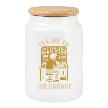 I am in the garage craftsman funny screwdriver - Cookie Jar with Wooden Lid - white - Front