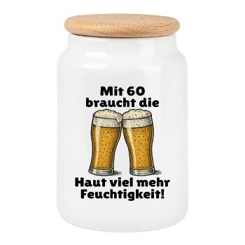 Men's 60th birthday beer saying - Cookie Jar with Wooden Lid - white - Front
